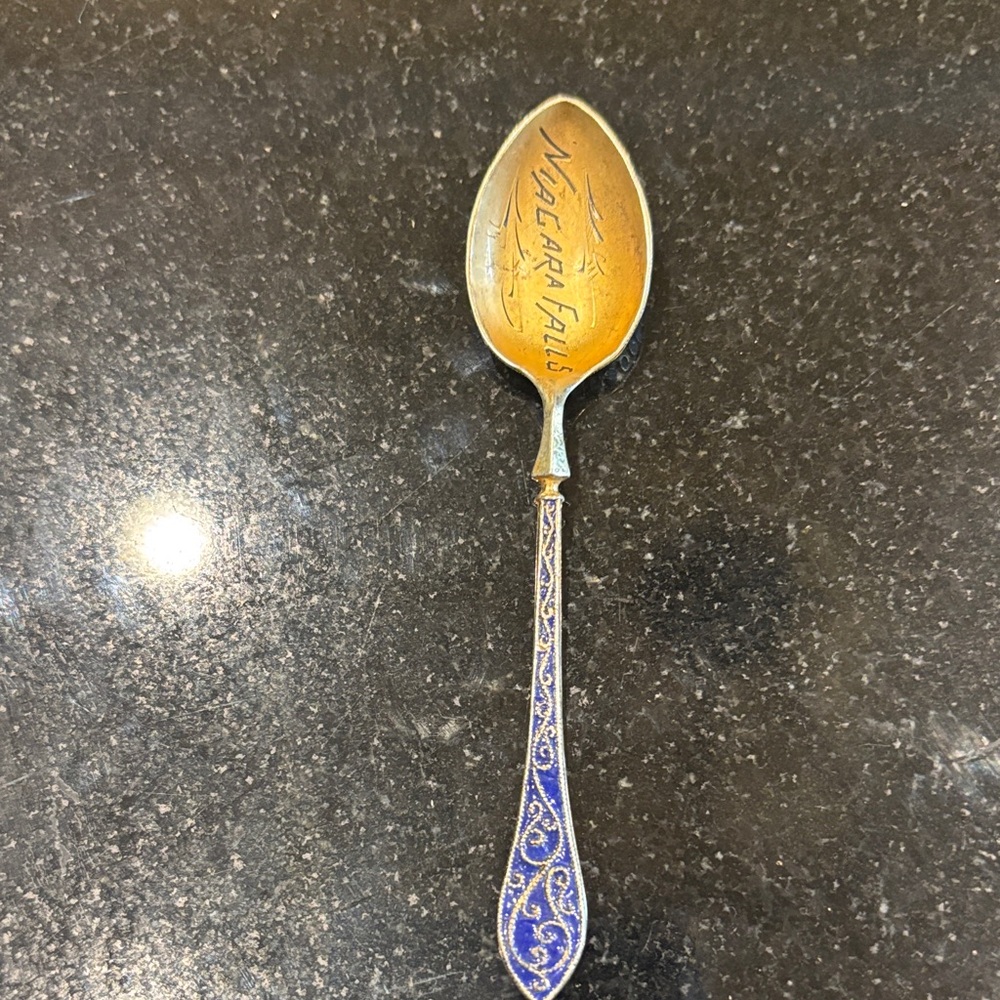 ❤️SALE❤️Antique Enameled Blue and Gold Niagara Falls Spoon